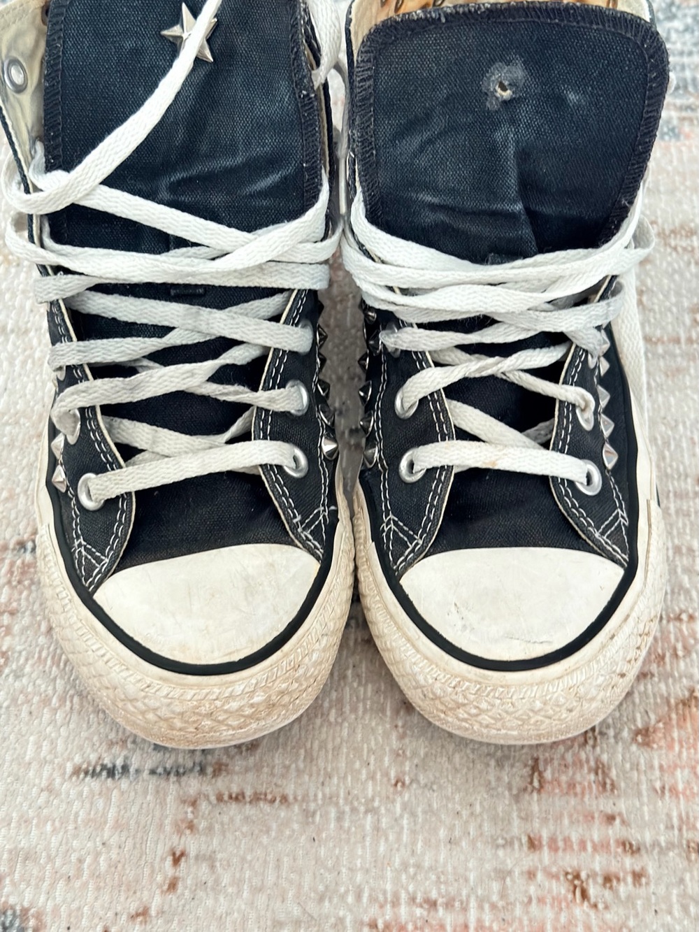Converse Black and White High-Top Sneakers with Star Studs - Picture 4 of 7